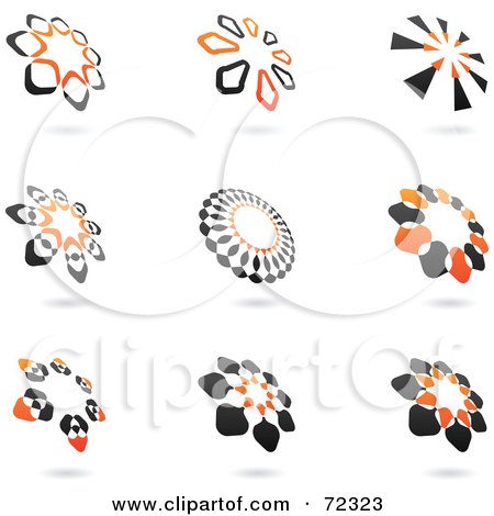 Royalty-Free (RF) Clipart Illustration of a Digital Collage Of Black And Orange Floral Logo Icons by cidepix