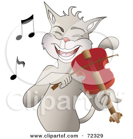 Royalty-Free (RF) Clip Art Illustration of a Happy Cat Singing And Playing A Fiddle by cidepix