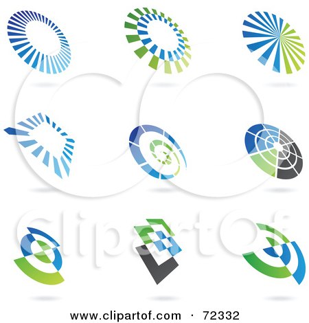 Royalty-Free (RF) Clipart Illustration of a Digital Collage Of Blue, Green And Gray Logo Icons - Version 1 by cidepix