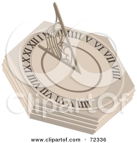 Royalty-Free (RF) Clipart Illustration of a Wooden Sun Dial With Roman Numerals by cidepix