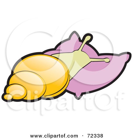 Royalty-Free (RF) Clipart Illustration of a Yellow Snail Sleeping On A Pink Pillow by cidepix
