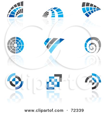 Royalty-Free (RF) Clipart Illustration of a Digital Collage Of Blue And Black 3d Spiral And Curve Logo Icons by cidepix