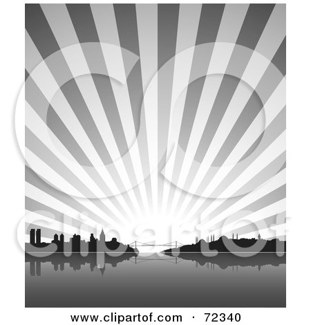 Royalty-Free (RF) Clipart Illustration of a Gray Burst Behind The Istanbul, Turkey Skyline by cidepix