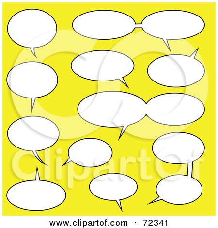 Royalty-Free (RF) Clipart Illustration of a Yellow Background With Communicating Chat Windows by cidepix