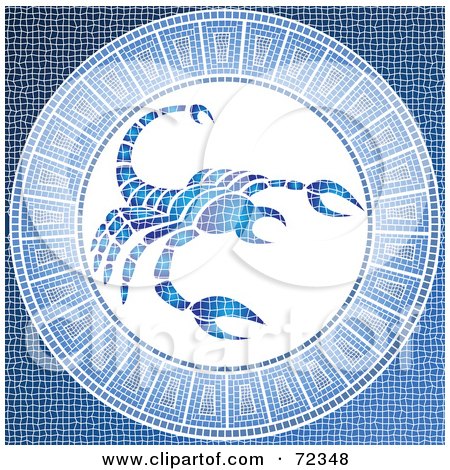 Royalty-Free (RF) Clipart Illustration of a Blue Scorpio Horoscope Mosaic Tile Background by cidepix