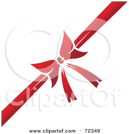 Royalty-Free (RF) Clipart Illustration of a Red Bow And Ribbon Diagonal Over White by cidepix