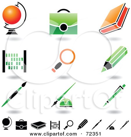 Royalty-Free (RF) Clipart Illustration of a Digital Collage Of Orange And Green School Items by cidepix