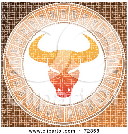 Royalty-Free (RF) Clipart Illustration of an Orange Taurus Horoscope Mosaic Tile Background by cidepix