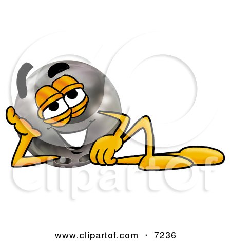 Clipart Picture of a Bowling Ball Mascot Cartoon Character Resting His Head on His Hand by Mascot Junction