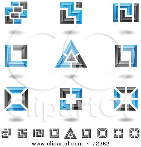 Royalty-Free (RF) Clipart Illustration of a Digital Collage Of Blue And Black 3d Square And Triangle Logo Icons by cidepix