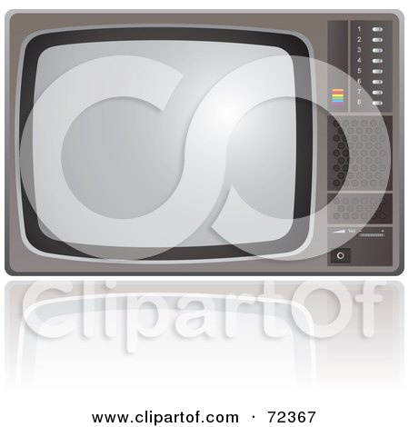 Royalty-Free (RF) Clipart Illustration of an Old Fashioned Silver TV Set With A Reflection by cidepix
