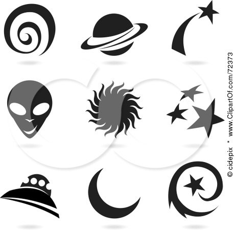 Royalty-Free (RF) Clipart Illustration of a Digital Collage Of Black And White Universe Icons by cidepix