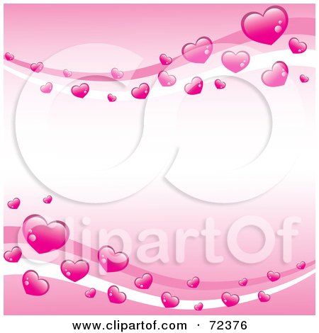 Royalty-Free (RF) Clipart Illustration of a Pink Background With Waves Of Shiny Hearts by cidepix