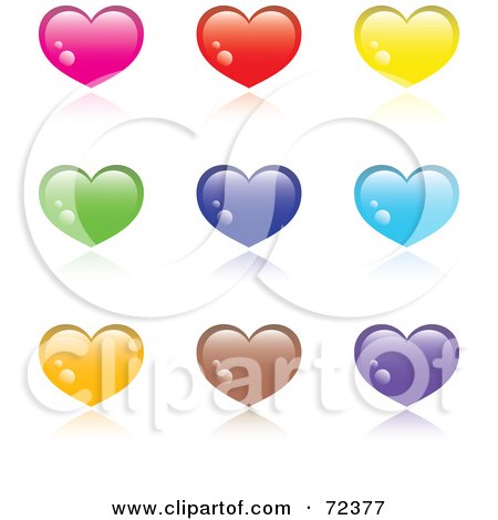 Royalty-Free (RF) Clipart Illustration of a Digital Collage Of Shiny Colorful Hearts With Reflections by cidepix