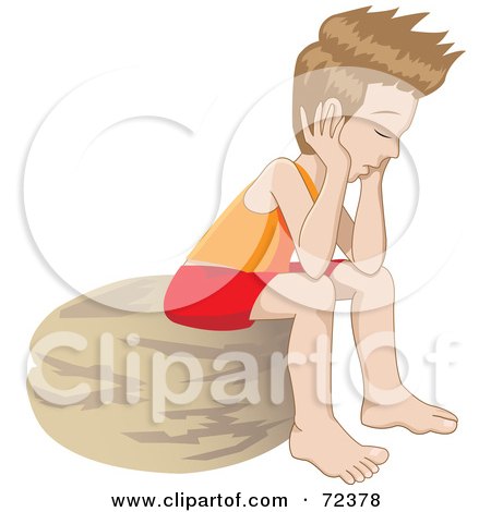 Royalty-Free (RF) Clipart Illustration of a Lonely Little Boy Sitting On A Rock And Thinking by cidepix