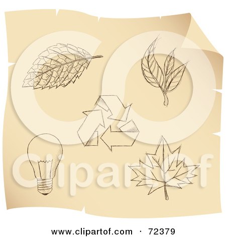 Royalty-Free (RF) Clipart Illustration of a Digital Collage Of Brown Sketched Ecology Icons On Parchment by cidepix