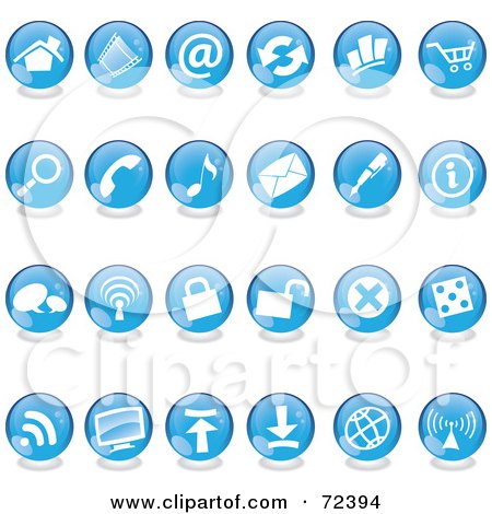 Royalty-Free (RF) Clipart Illustration of a Digital Collage Of Blue Round Shiny Icon Site Buttons by cidepix