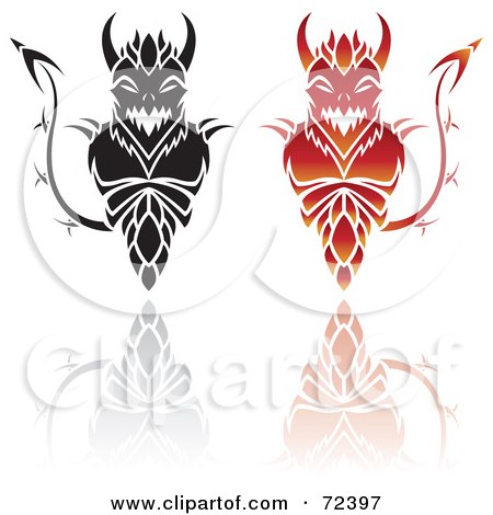 Royalty-Free (RF) Clipart Illustration of a Digital Collage Of Black And Red Devil Designs With Reflections by cidepix
