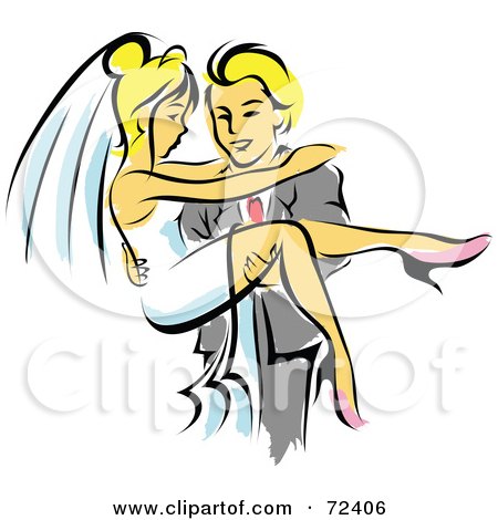 Royalty-Free (RF) Clipart Illustration of a Blond Groom Carrying His Pretty Bride by cidepix