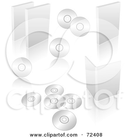 Royalty-Free (RF) Clipart Illustration of a Digital Collage Of Blank White Software Cases And Discs by cidepix