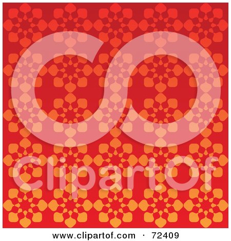 Royalty-Free (RF) Clipart Illustration of a Bright Red Background With Orange Snowflake Patterns by cidepix