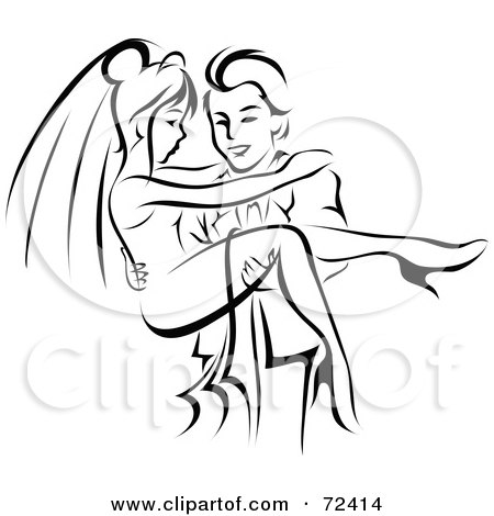 Royalty-Free (RF) Clipart Illustration of a Black And White Groom Carrying His Beautiful Bride by cidepix
