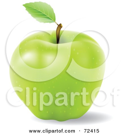 Royalty-Free (RF) Clipart Illustration of a Realistic 3d Green Apple With A Single Leaf On The Stem by cidepix