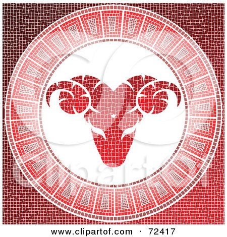 Royalty-Free (RF) Clipart Illustration of a Red Aries Ram Horoscope Mosaic Tile Background by cidepix