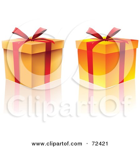 Royalty-Free (RF) Clipart Illustration of Two Orange Gift Boxes With Red Ribbons And Bows by cidepix