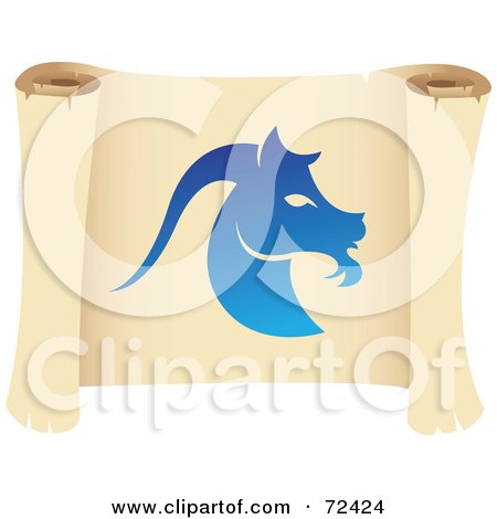 Royalty-Free (RF) Clipart Illustration of a Blue Capricorn Icon On A Parchment Scroll by cidepix