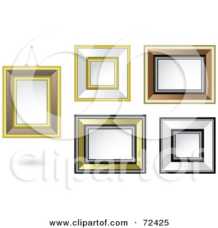 Royalty-Free (RF) Clipart Illustration of a Digital Collage Of A Group Of Gold, White And Brown Blank Frames On A Wall by cidepix