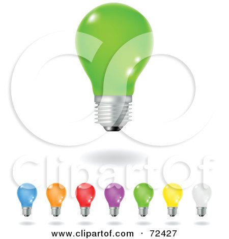 Royalty-Free (RF) Clipart Illustration of a Digital Collage Of Shiny, Colorful Electric Light Bulbs by cidepix