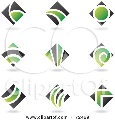 Royalty-Free (RF) Clipart Illustration of a Digital Collage Of Black And Green Diamond Logo Icons by cidepix