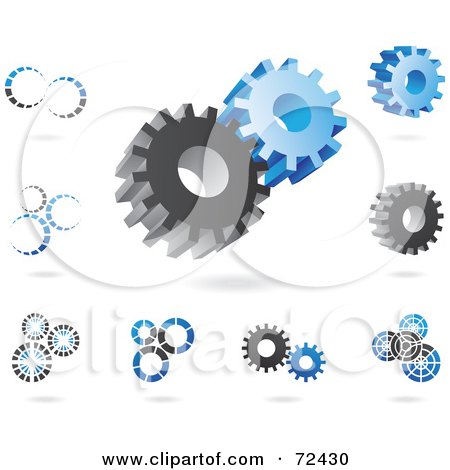 Royalty-Free (RF) Clipart Illustration of a Digital Collage Of Gray And Blue Gear Cog Icons by cidepix