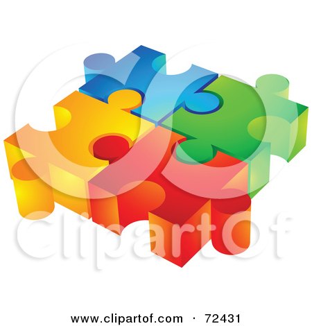 Royalty-Free (RF) Clipart Illustration of a Group Of Colorful Diverse 3d Puzzle Pieces Inter Locked by cidepix