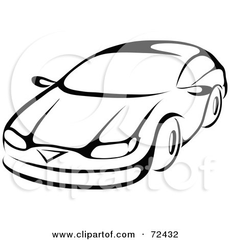 Royalty-Free (RF) Clipart Illustration of a Black And White Front View Of A Car by cidepix