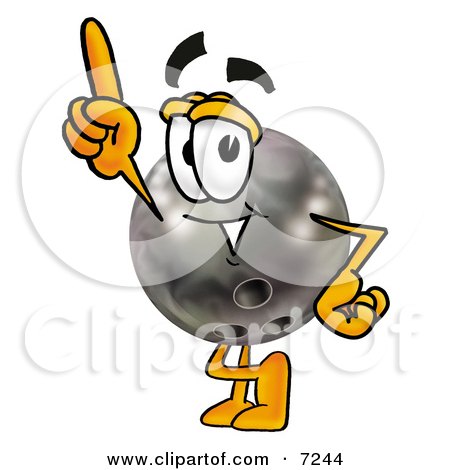 Clipart Picture of a Bowling Ball Mascot Cartoon Character Pointing Upwards by Mascot Junction