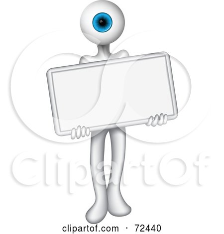 Royalty-Free (RF) Clipart Illustration of a Blue Eyeball Person Holding A Blank Sign by cidepix
