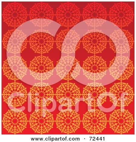 Royalty-Free (RF) Clipart Illustration of a Bright Red Background With Orange Floral Patterns by cidepix