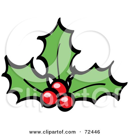 Royalty-Free (RF) Clipart Illustration of Three Green Leaves And Red Holly Berries by cidepix