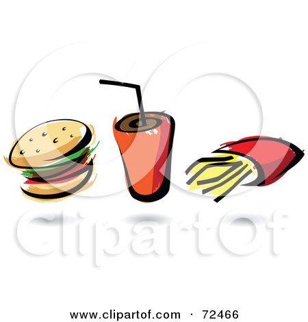 Royalty-Free (RF) Clipart Illustration of a Digital Collage Of A Hamburger With A Fountain Soda And French Fries by cidepix