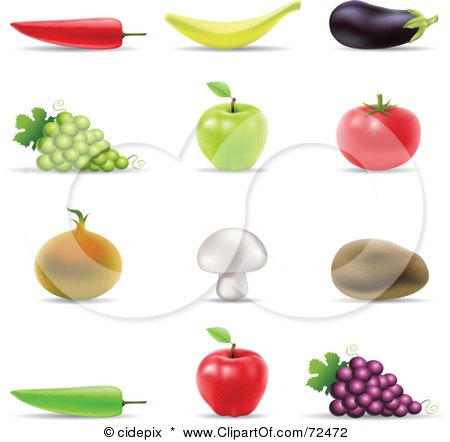 Royalty-Free (RF) Clipart Illustration of a Digital Collage Of 3d Fruits And Veggies by cidepix