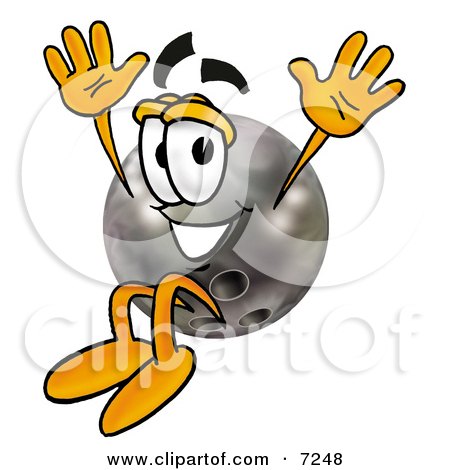 Clipart Picture of a Bowling Ball Mascot Cartoon Character Jumping by Mascot Junction