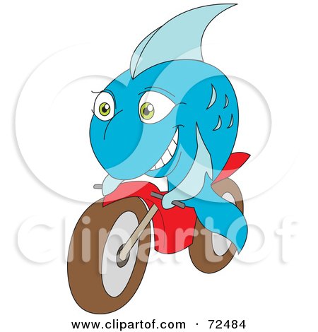 Royalty-Free (RF) Clipart Illustration of a Blue Fish Riding A Motorcycle by cidepix
