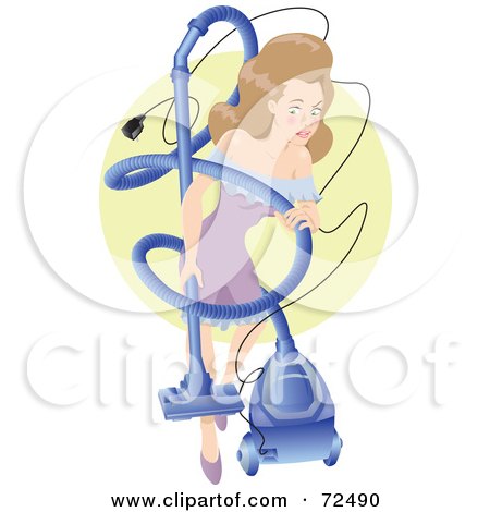 Royalty-Free (RF) Clipart Illustration of a Woman Vacuuming In A Purple Dress by cidepix