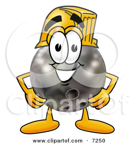 Clipart Picture of a Bowling Ball Mascot Cartoon Character Wearing a Helmet by Mascot Junction