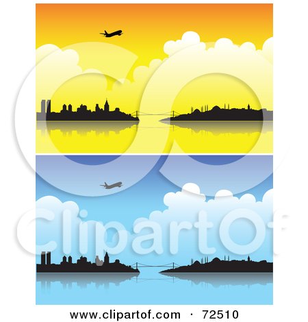 Royalty-Free (RF) Clipart Illustration of a Digital Collage Of Planes Over The Istanbul, Turkey Skyline by cidepix