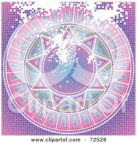 Royalty-Free (RF) Clipart Illustration of a Damaged Pink And Purple Sun Circle Mosaic Background by cidepix