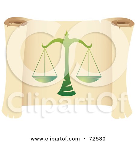 Royalty-Free (RF) Clipart Illustration of a Green Libra Icon On A Parchment Scroll by cidepix