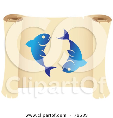 Royalty-Free (RF) Clipart Illustration of a Blue Pieces Icon On A Parchment Scroll by cidepix